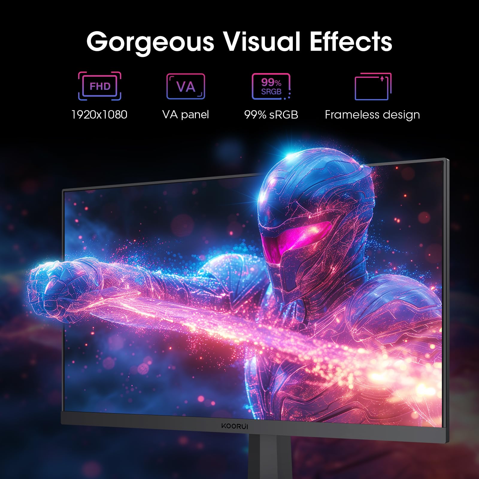 KOORUI 32 inch Curved Gaming Monitor,1440p(2560x1440),170Hz.1ms, 2K, QHD,VA 1500R, HDR10,Adaptive Sync, VESA & Eye Care Ultra-Thin Support DP/HDMI