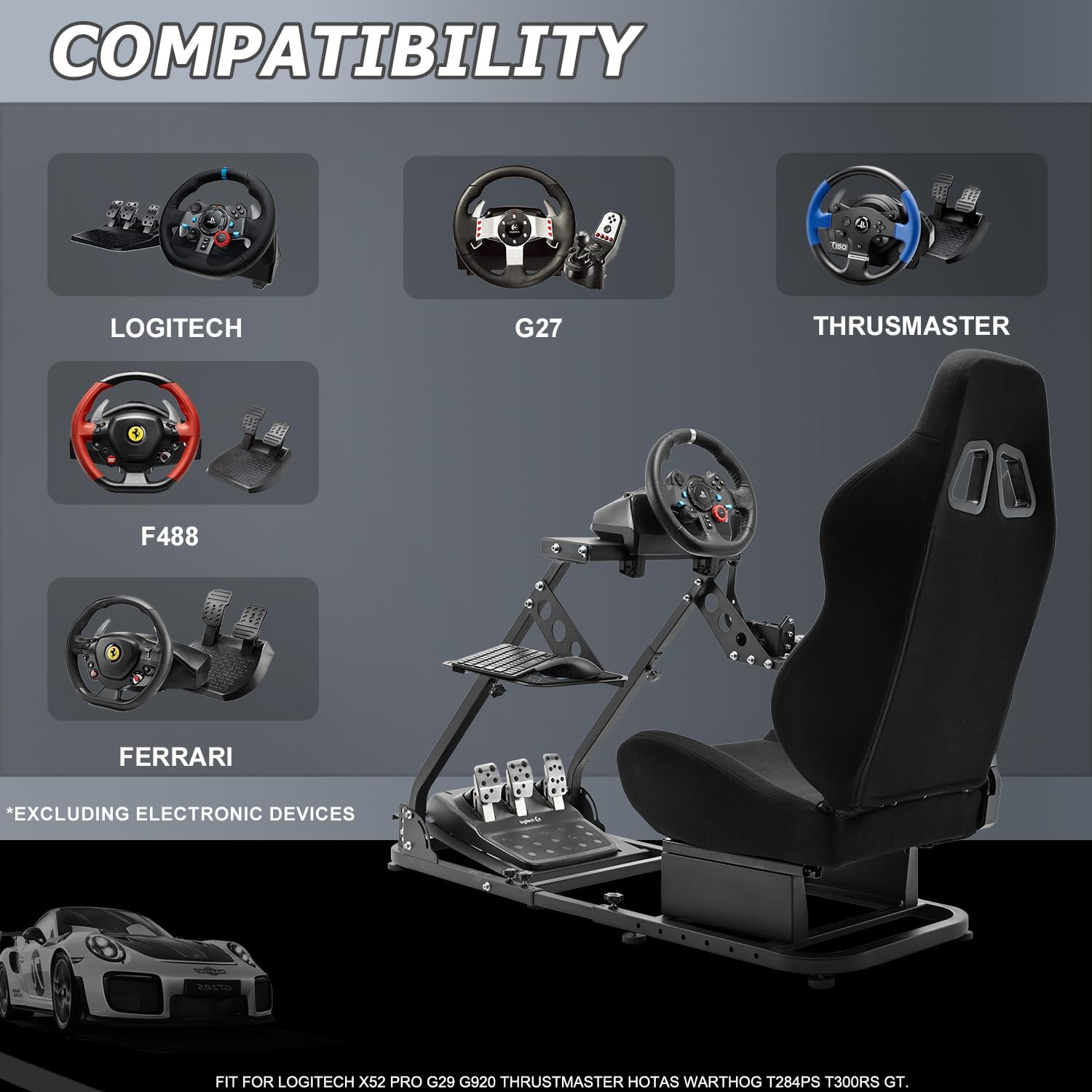 Minneer Flight Racing Simulator Cockpit with Black Seat,Fit for Logitech Thrustmaster joysticks or Yoke G920 G923 T80 T150,Sim Game Stand With 2 Shift Rod Fittings Not Include Wheel Pedal