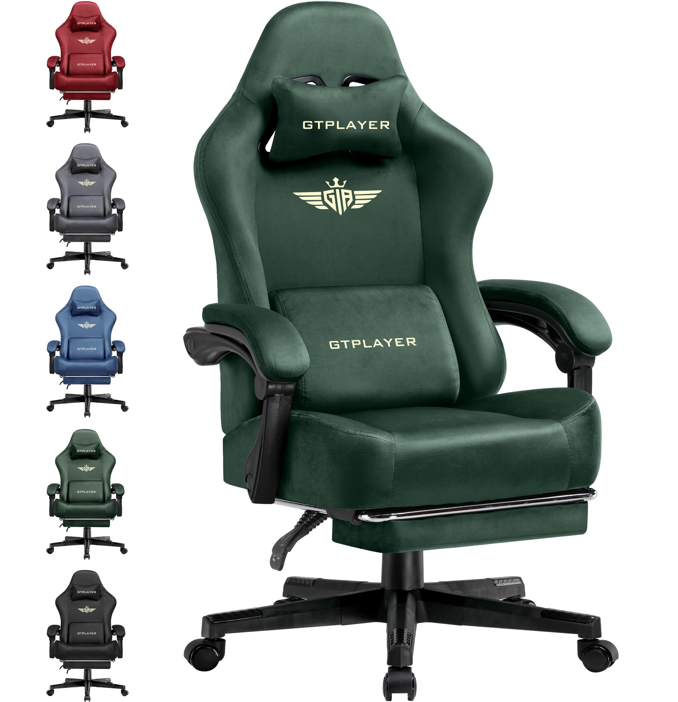 GTPLAYER Fabric Gaming Chair, Ergonomic Computer Chair with Footrest and Lumbar Support Height Adjustable Home Office with 360°-Swivel Seat and Headrest