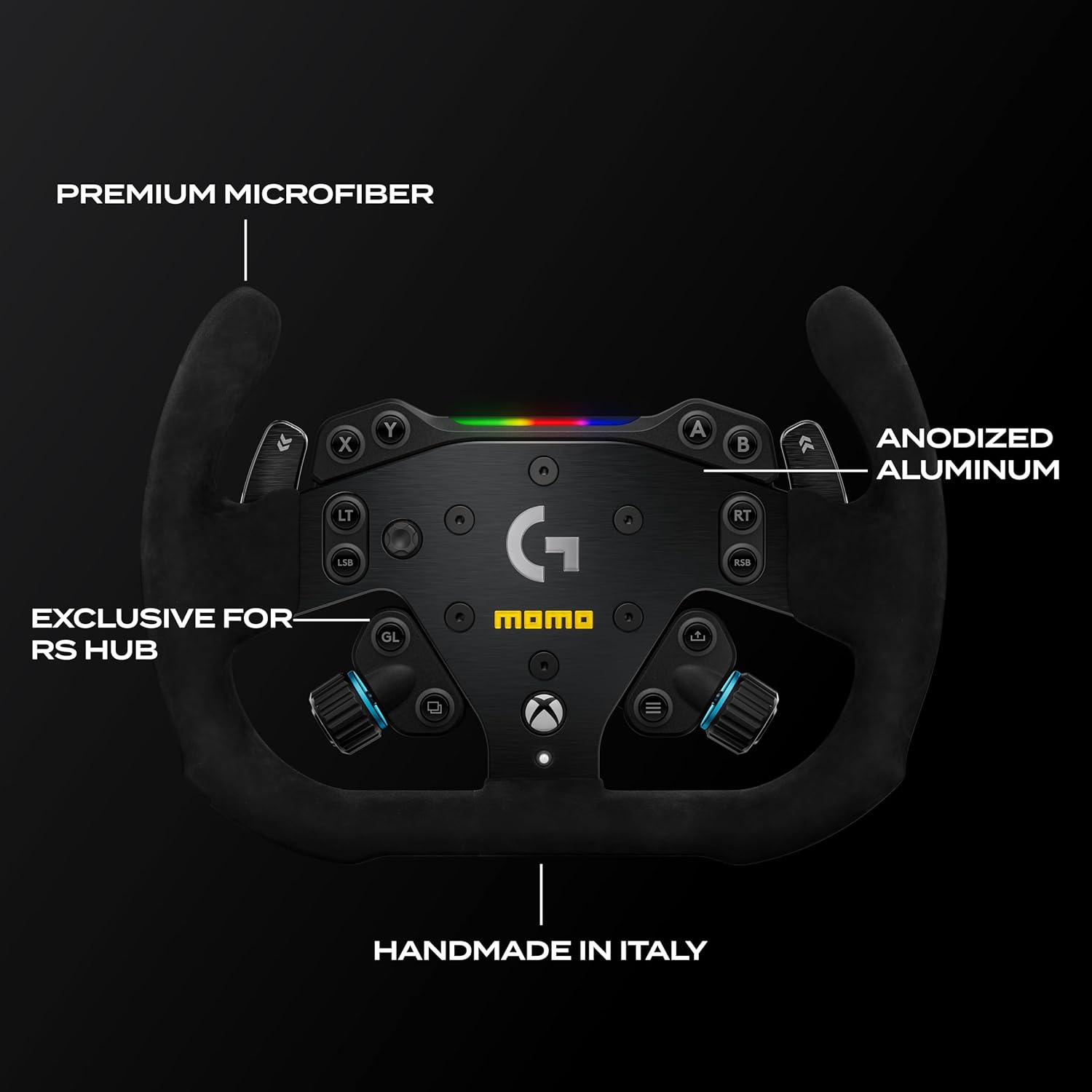 MOMO Motorsport Pro SIM Racing Wheel - 290mm Premium Microfiber Grip, Compatible with Logitech G RS Hub, Racing Simulator Accessory for Xbox Series X/S PS4 PS5 PC, Professional Grade Italian Design