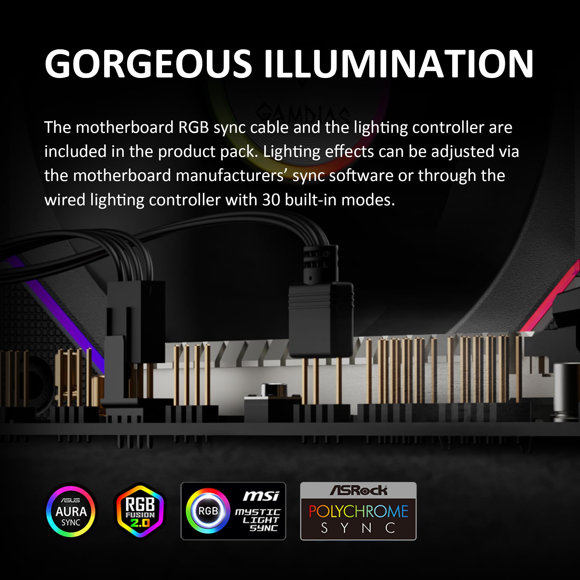 GAMDIAS 120mm ARGB PC Case Fans, Computer Case Fan, Cabless Daisy Chain Connection, Dual Infinity Mirror Lighting, Swappable Fan Blade for Reverse Airflow, Performance 30mm Thick, With Control Box