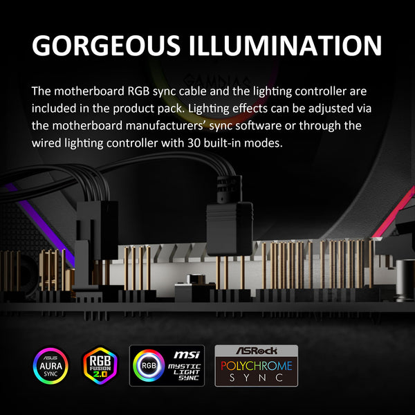 GAMDIAS 120mm ARGB PC Case Fans, Computer Case Fan, Cabless Daisy Chain Connection, Dual Infinity Mirror Lighting, Swappable Fan Blade for Reverse Airflow, Performance 30mm Thick, With Control Box