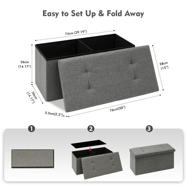 Bonlife Storage Ottoman with Flipping Lid Foldable Shoe Bench Footstool Stool or Sitting Box for Living Room 76.5x38x38cm (Linen-Gray, L)