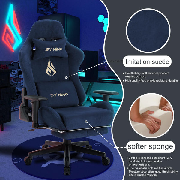 Symino Gaming Chair, Computer Chair with Footrest, Headrest and Lumbar Support, Ergonomic PC Chair, Height Adjustable Rotating Task Chairs, Blue