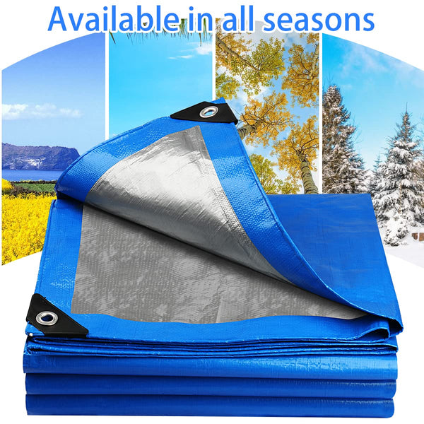 Onarway Tarpaulin 3m x 4m Thicken Tarpaulin Waterproof Heavy Duty 110GSM with Reinforced Grommets, Tarp Sheet Cover for Multipurpose Outdoor Use, Blue