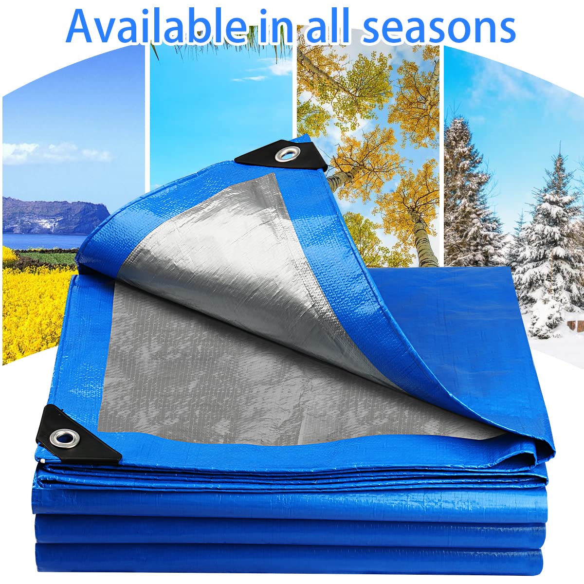 Onarway Tarpaulin 3m x 4m Thicken Tarpaulin Waterproof Heavy Duty 110GSM with Reinforced Grommets, Tarp Sheet Cover for Multipurpose Outdoor Use, Blue