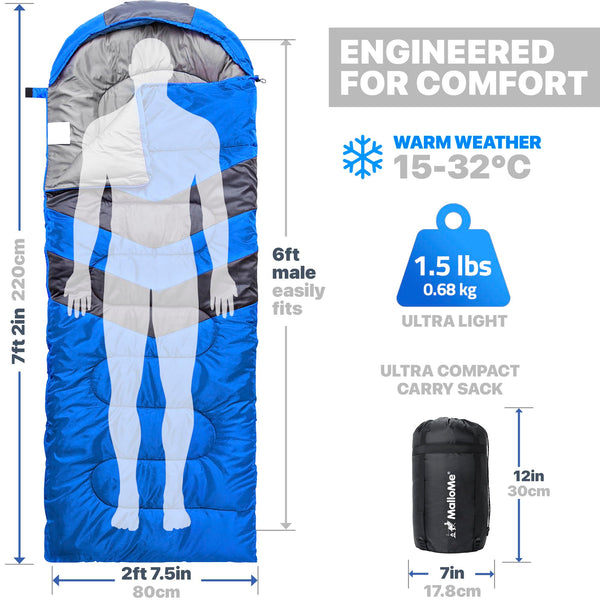 MalloMe Sleeping Bags for Adults & Kids Sleeping Bag 3-4 Season - Ultralight Backpacking Sleeping Bag Cold Weather & Warm, Lightweight Compact, Single Adult Girls Boys Winter Sleep Camping Accessories
