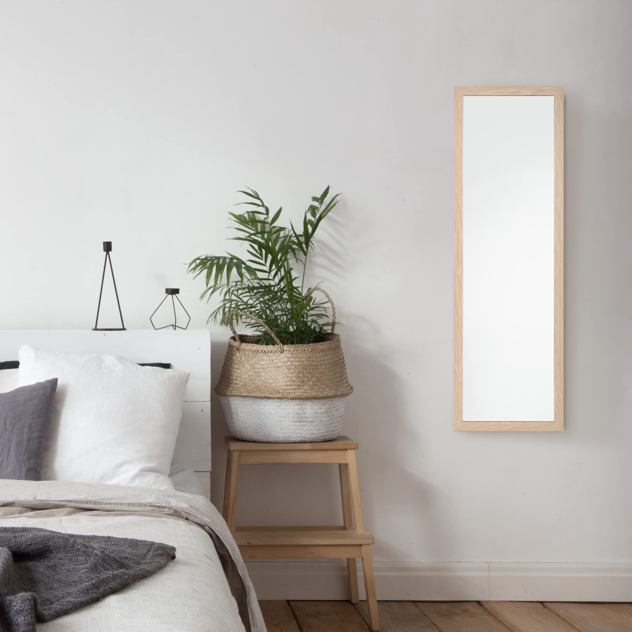Home Selections Wooden Wall Mounted Mirror - Washed Wood - 35x110cm