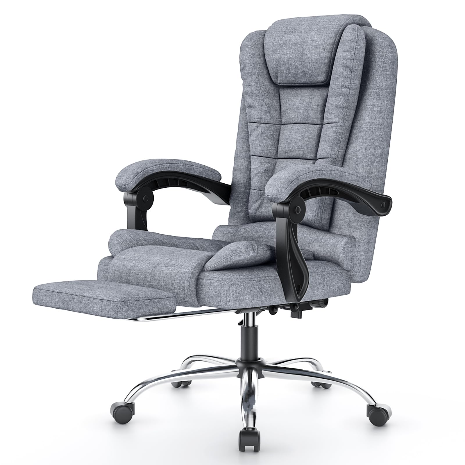 naspaluro Executive Office Chair High Back Desk Chair Ergonomic Recliner Computer Chair Gaming Chair with Tilt Function Heavy Duty for Home Office Working (Grey Fabric)