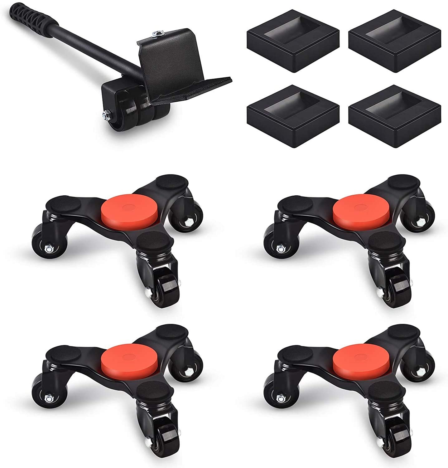 Ronlap 6-Inch Steel Tri-Dolly, 3-Wheel Furniture Mover's Dolly with Lifer, Heavy Furniture Moving Rollers, 200 KG Capacity 4 Pack (Orange)