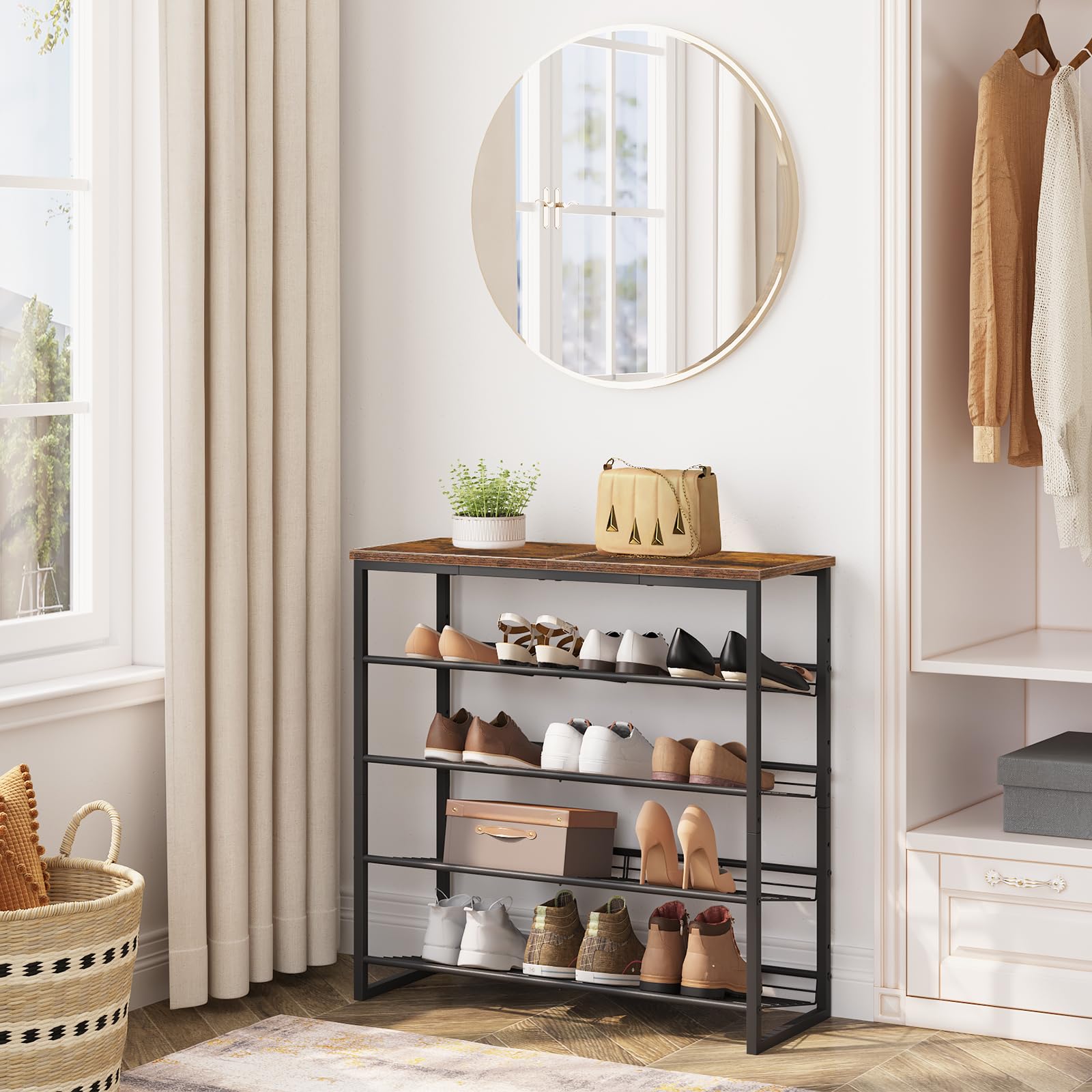 HOOBRO Shoe Rack, 5-Tier Shoe Organizer, Shoe Storage Shelves for 16-20 Pairs, Adjustable Metal Shelf, 75 x 29 x 75.2 cm, Industrial Shoe Stand for