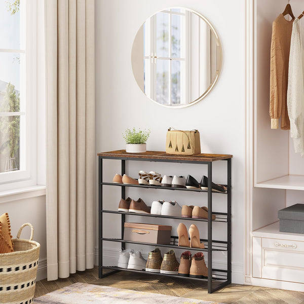 HOOBRO Shoe Rack, 5-Tier Shoe Organizer, Shoe Storage Shelves for 16-20 Pairs, Adjustable Metal Shelf, 75 x 29 x 75.2 cm, Industrial Shoe Stand for