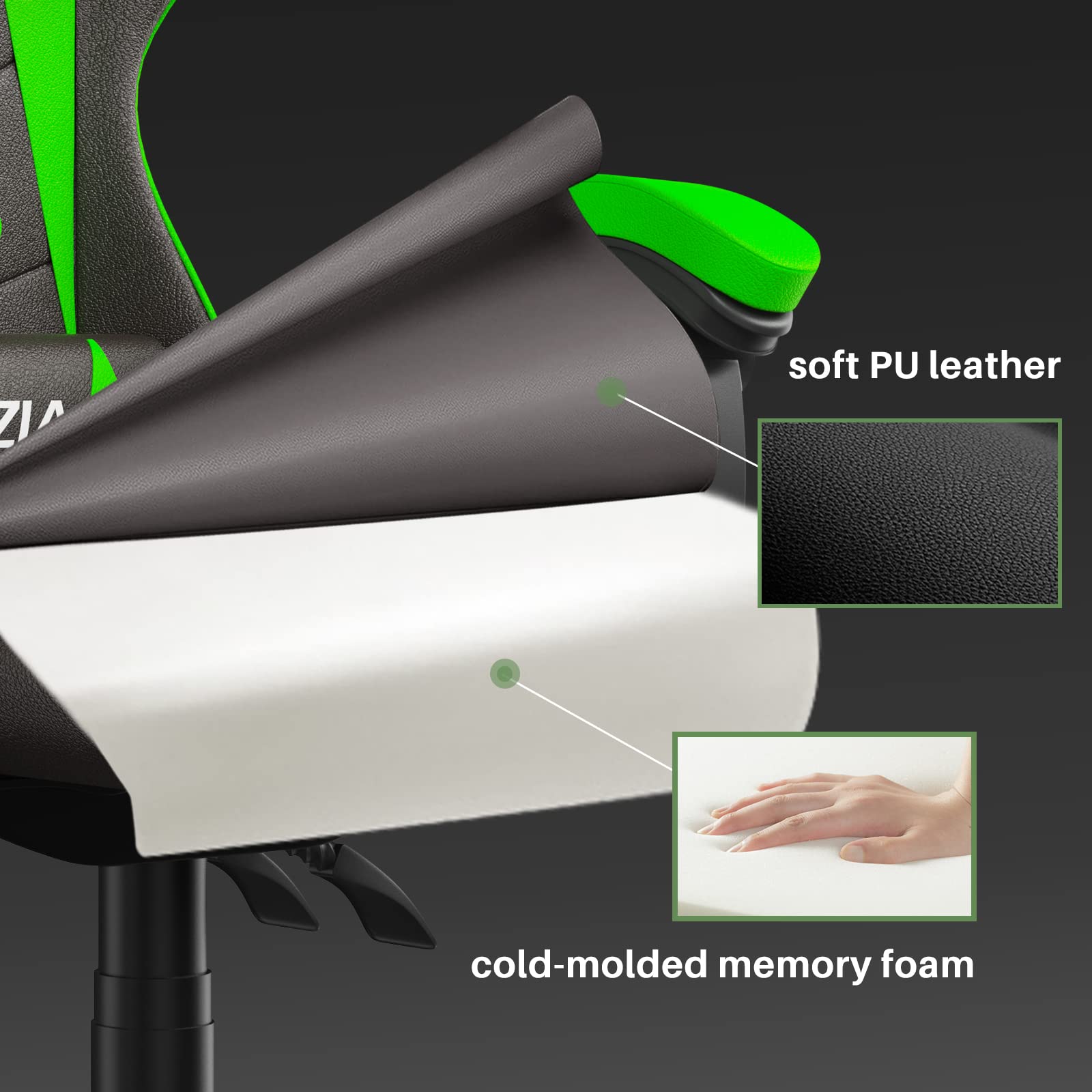 bigzzia Ergonomic Gaming Chair - Gamer Chairs with Lumbar Cushion + Headrest, Height-Adjustable Office & Computer Chair for Adults (without footrest, White)