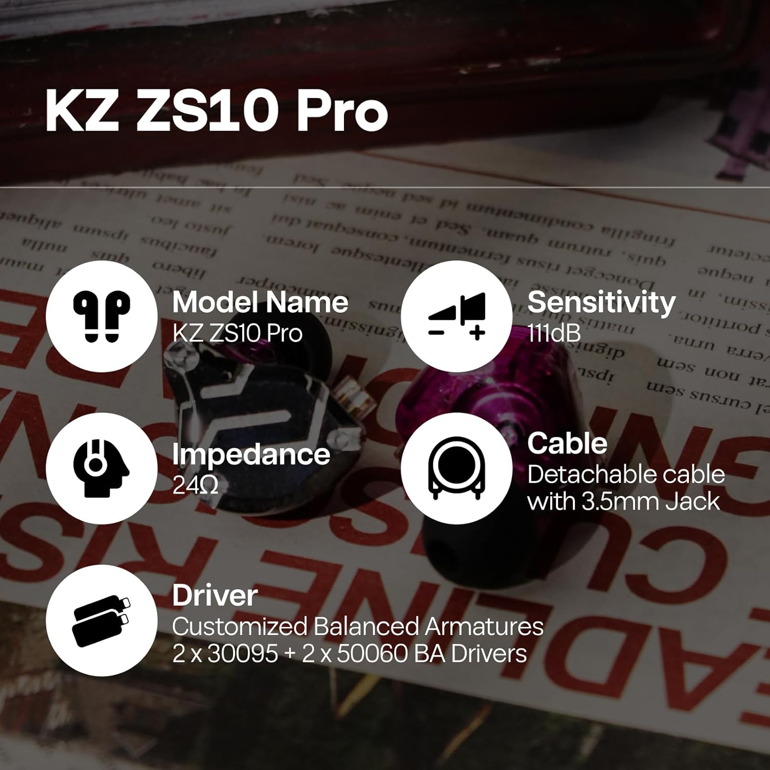 Linsoul KZ ZS10 Pro, 4BA+1DD 5 Driver in Ear Monitor, HiFi Wired Earbuds, Gaming Earbuds, Hybrid IEM Earphones with Stainless Steel Faceplate, Recessed 2 Pin Detachable Cable(With Mic, Glare Blue)