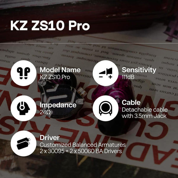 Linsoul KZ ZS10 Pro, 4BA+1DD 5 Driver in Ear Monitor, HiFi Wired Earbuds, Gaming Earbuds, Hybrid IEM Earphones with Stainless Steel Faceplate, Recessed 2 Pin Detachable Cable(With Mic, Glare Blue)