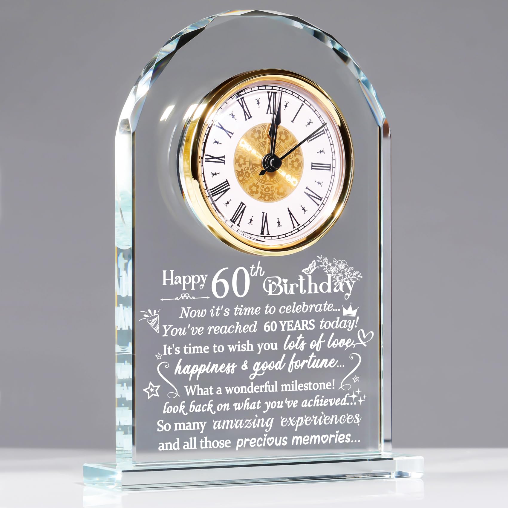Happy 60th Birthday Quartz Clock Gifts for Women Men, Glass Keepsake Happy 60th Birthday Presents for Her Turning 60 Years Old Ornament