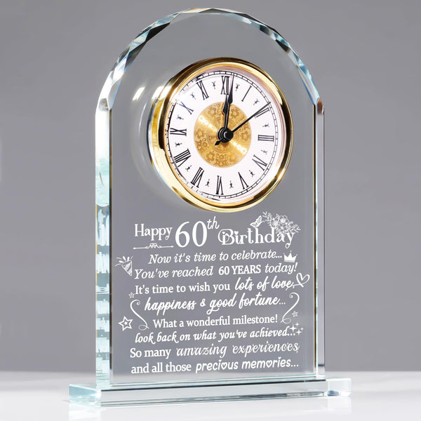 Happy 60th Birthday Quartz Clock Gifts for Women Men, Glass Keepsake Happy 60th Birthday Presents for Her Turning 60 Years Old Ornament