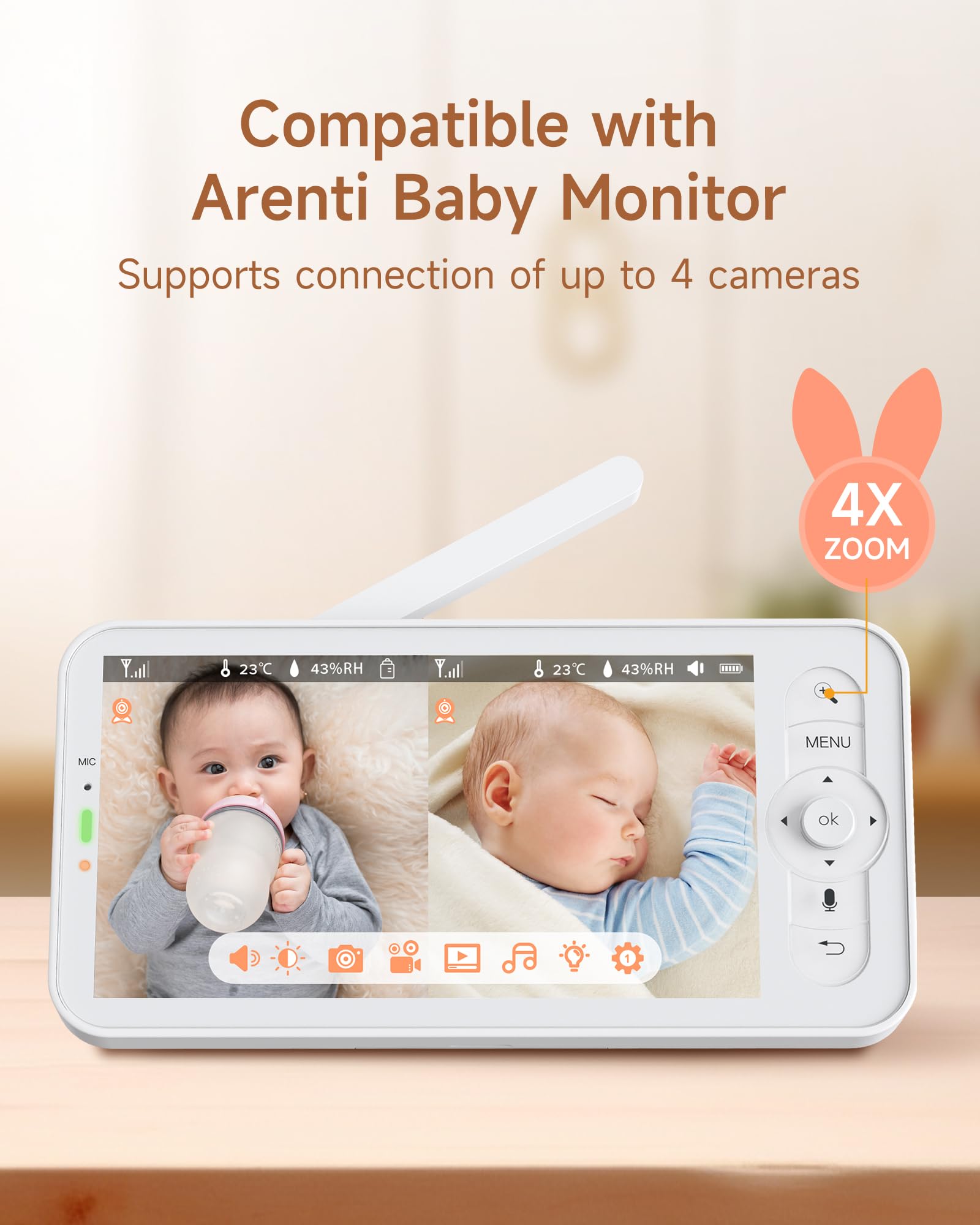 ARENTI 2.5K 5Ghz&2.4G Wifi Baby Monitor with Camera,5-inch 720P Display,Night Vision,Pan Tilt,Night Light,Auto Track,3350mAh Battery,Cry&Motion Detection,2-Way Talk,App&Screen Control
