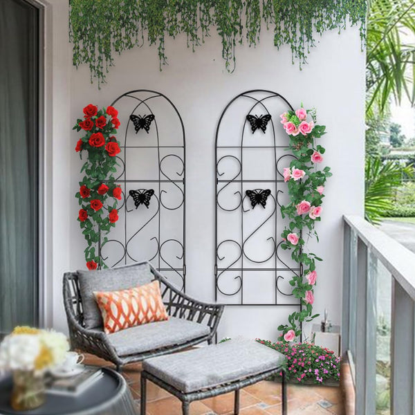 Amagabeli 152x46cm Rustproof Black Iron Butterfly Garden Trellis for Climbing Plants Potted Vines Vegetables Flowers Patio Metal Wire Lattices Grid