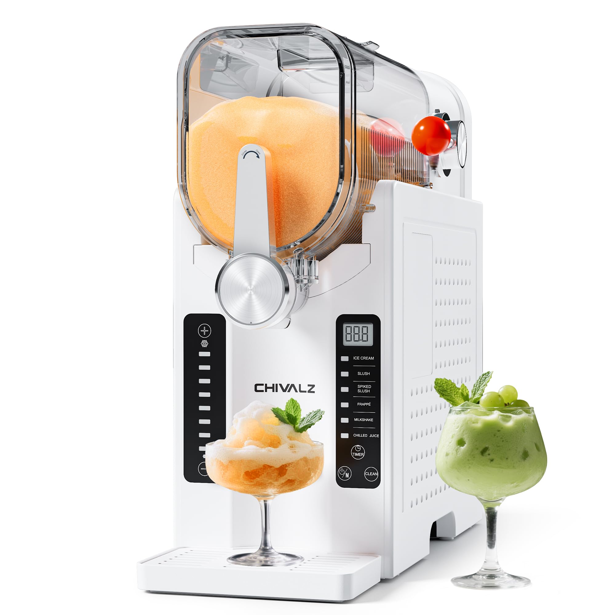CHIVALZ Slush Machine, Frozen Drink Machine, No Ice Needed, 12H Pre-Scheduling, LED Display, Self-Cleaning, Makes Slushies, Milkshakes, Frappés & Cocktail, AD03, Black, 6 Preset Programs +1 Pack