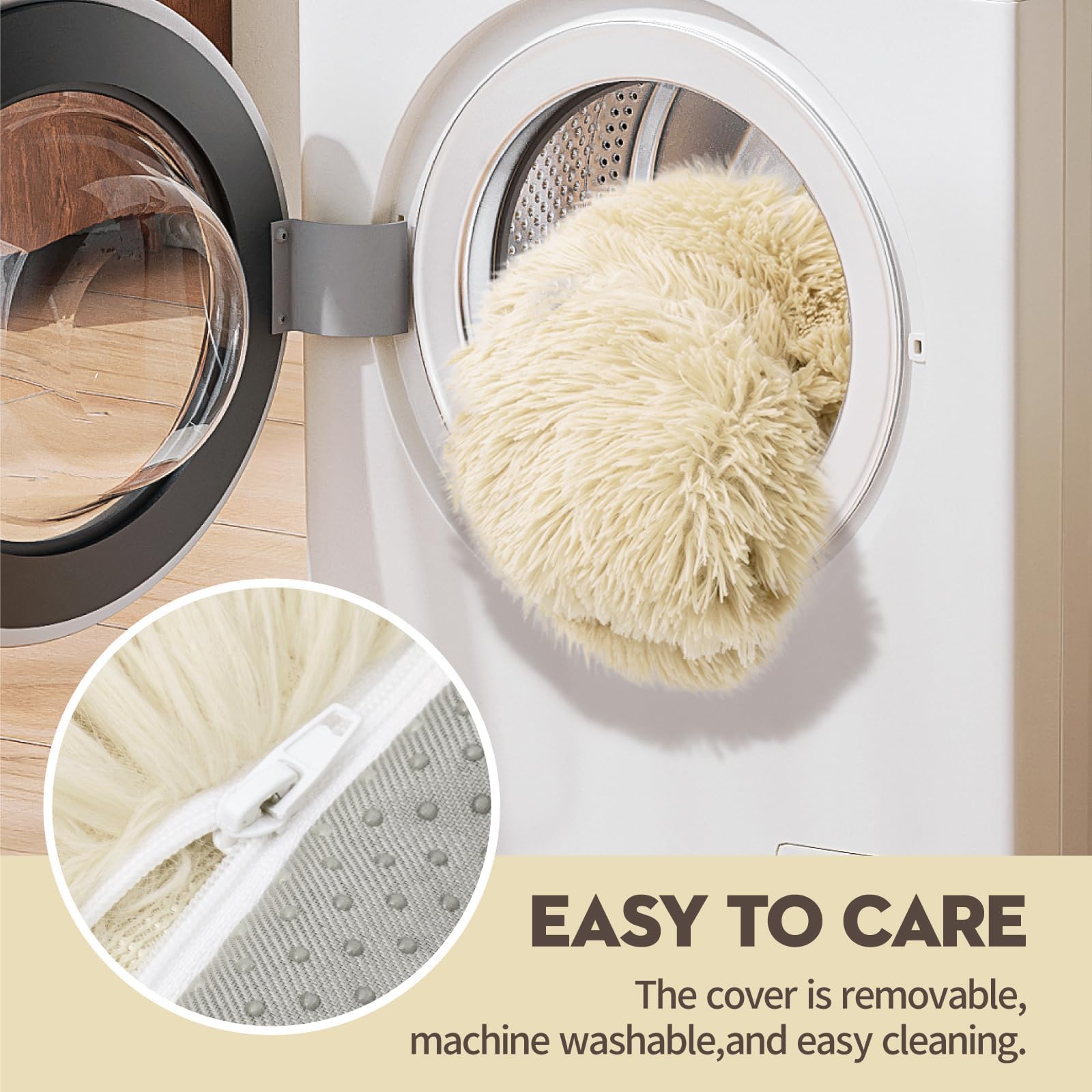 MEWOOFUN Stylish Cat Bed Sofa Large for Indoor Cats, Plush Washable Couch, Small Dog Beds, Soft Calming with Anti-Slip Bottom, Beige