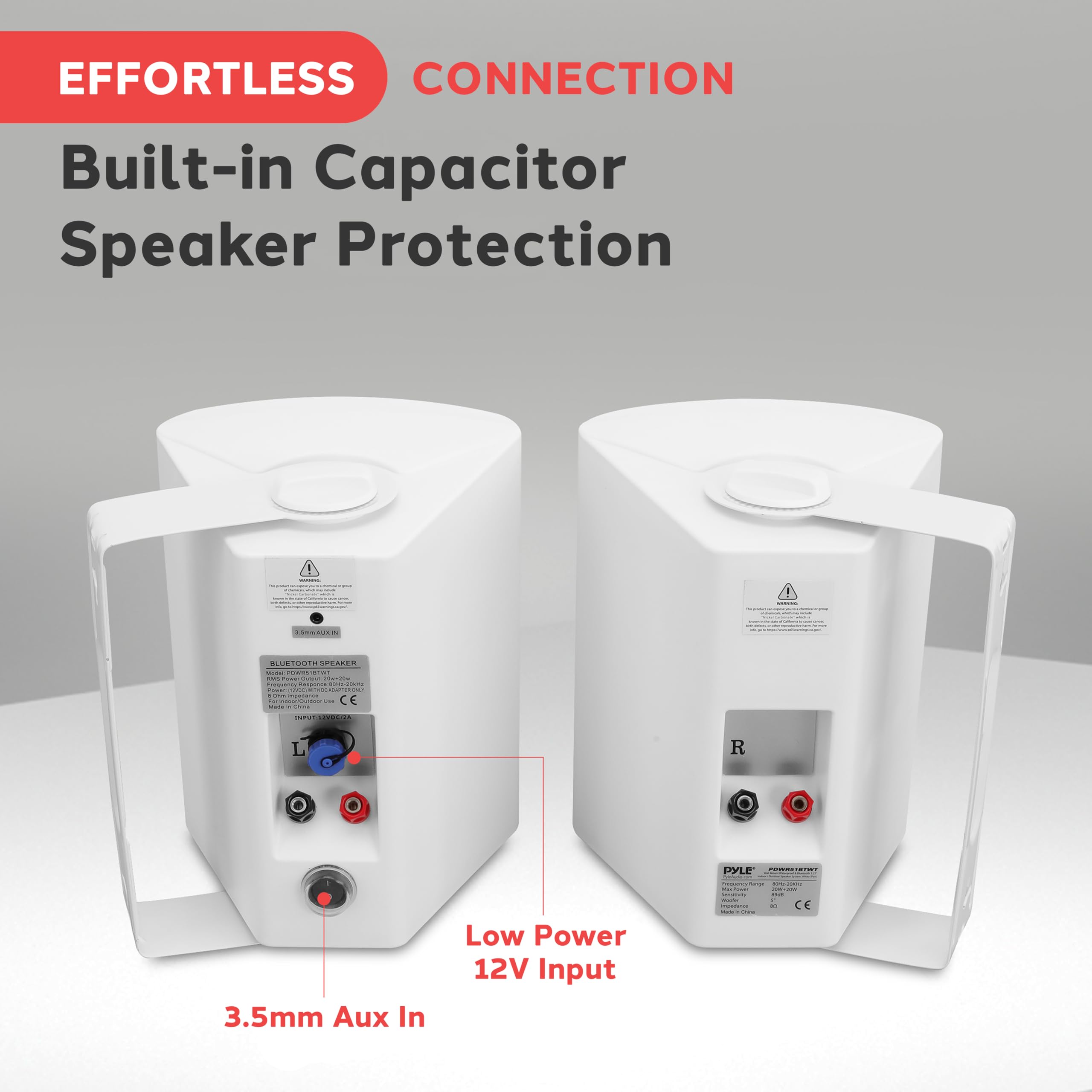 Pyle Bluetooth Speakers, Waterproof Wall-Mounted Speaker System, Indoor/Outdoor, Wireless & Passive, Heavy-Duty Weatherproof Design, Stereo Sound, for Patio, Pool, Deck, Home & Business