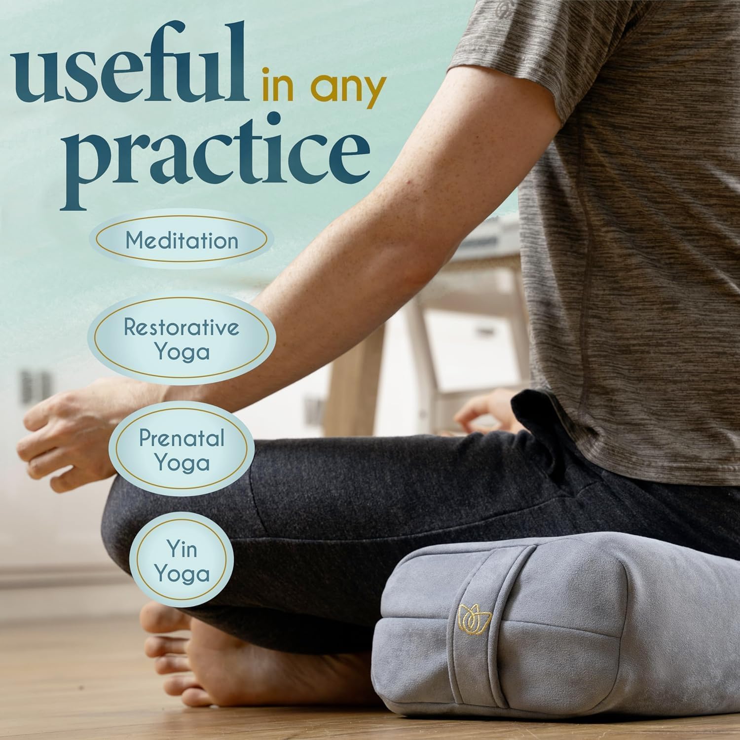 Florensi Yoga Bolster Pillow-Luxurious Velvet Bolster for Restorative Yoga-Large Rectangular Cushion with Carry Handle-Supportive Meditation