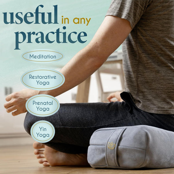 Florensi Yoga Bolster Pillow-Luxurious Velvet Bolster for Restorative Yoga-Large Rectangular Cushion with Carry Handle-Supportive Meditation