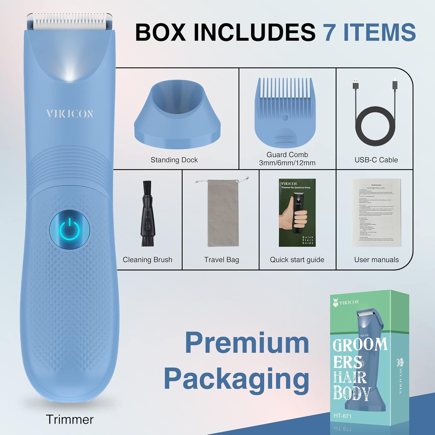 Manscape Trimmer for Men, VIKICON Pubic/Body Hair Trimmer, Electric Ball Trimmer for Private Parts, IPX7 Waterproof Body Goomer Shavers, USB-C Charging, Gifts for Men, New HT871