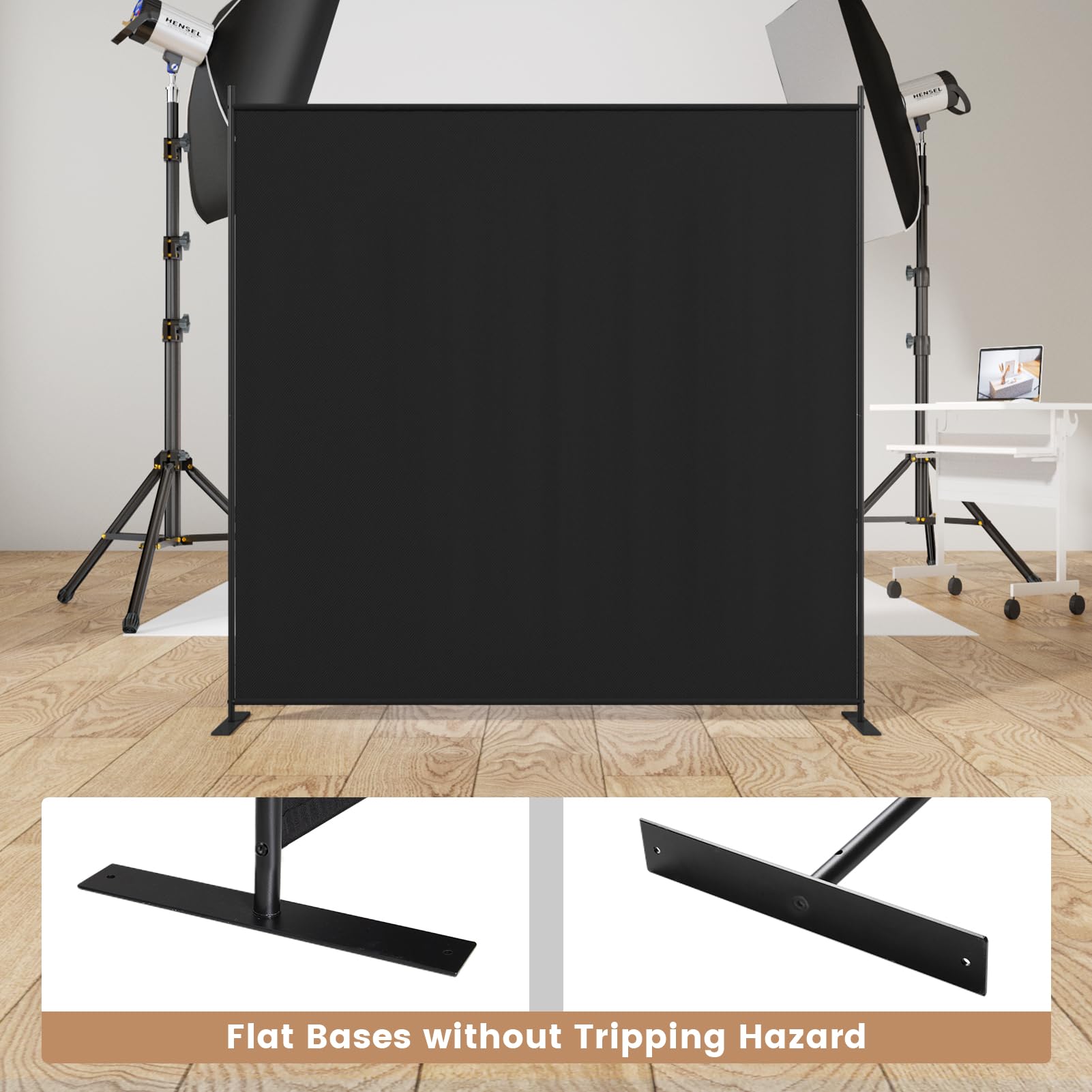 C-Hopetree 6 Panels Room Divider, 180cm Tall Indoor Folding Privacy Screen, Portable Partition Separator, Freestanding Separation Temporary Wall for Office, Bedroom, 304cm W X 180cm H, Black