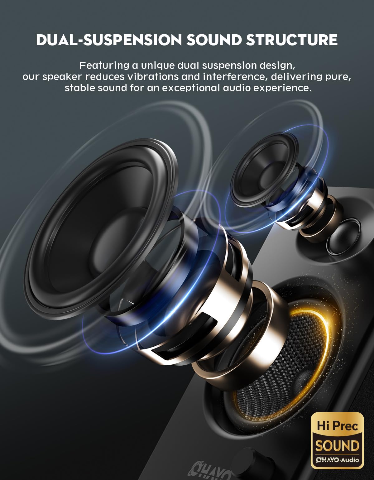 OHAYO C6 Bookshelf Speakers with 60W Peak Power, Stereo 2.0, Active Bluetooth 5.3, RCA/AUX/USB Input,Integrated Sound Card for Music and Gaming, PC Speakers for Desktop PC,TV or Laptop, Black