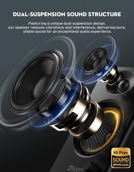 OHAYO C6 Bookshelf Speakers with 60W Peak Power, Stereo 2.0, Active Bluetooth 5.3, RCA/AUX/USB Input,Integrated Sound Card for Music and Gaming, PC Speakers for Desktop PC,TV or Laptop, Black