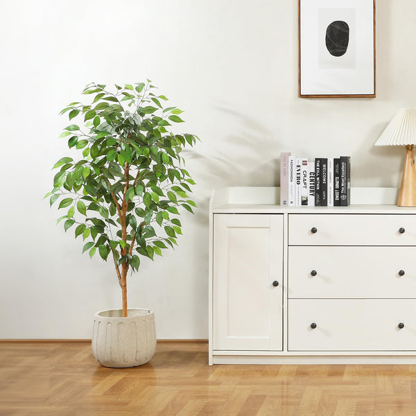 Fopamtri Artificial Ficus Plant 120 cm Large Fake Plants Indoor with Natural Wood Trunk, Fake Potted Ficus Tree for Home Bedroom Office Balcony Garden
