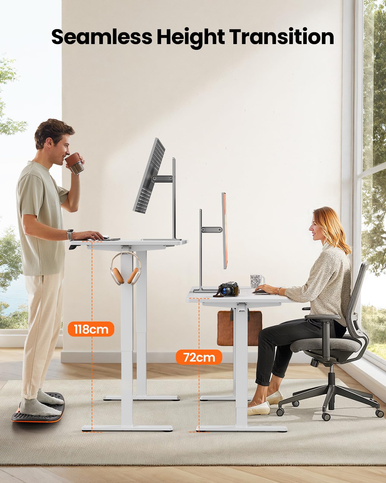 ErGear Electric Standing Desk Height Adjustable 160 x 80cm, Sit Stand Desk with 4 Memory Smart Pannel, Home Office Desk with Splice Board