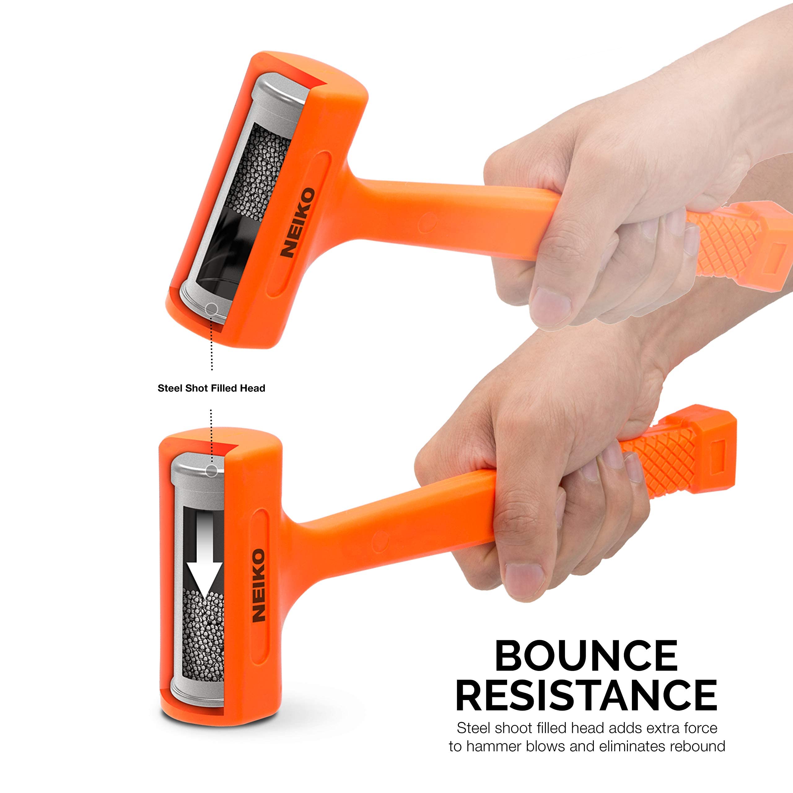 Neiko 02847A 2 LB Dead Blow Hammer, Neon Orange I Unibody Molded | Checkered Grip | Spark and Rebound Resistant