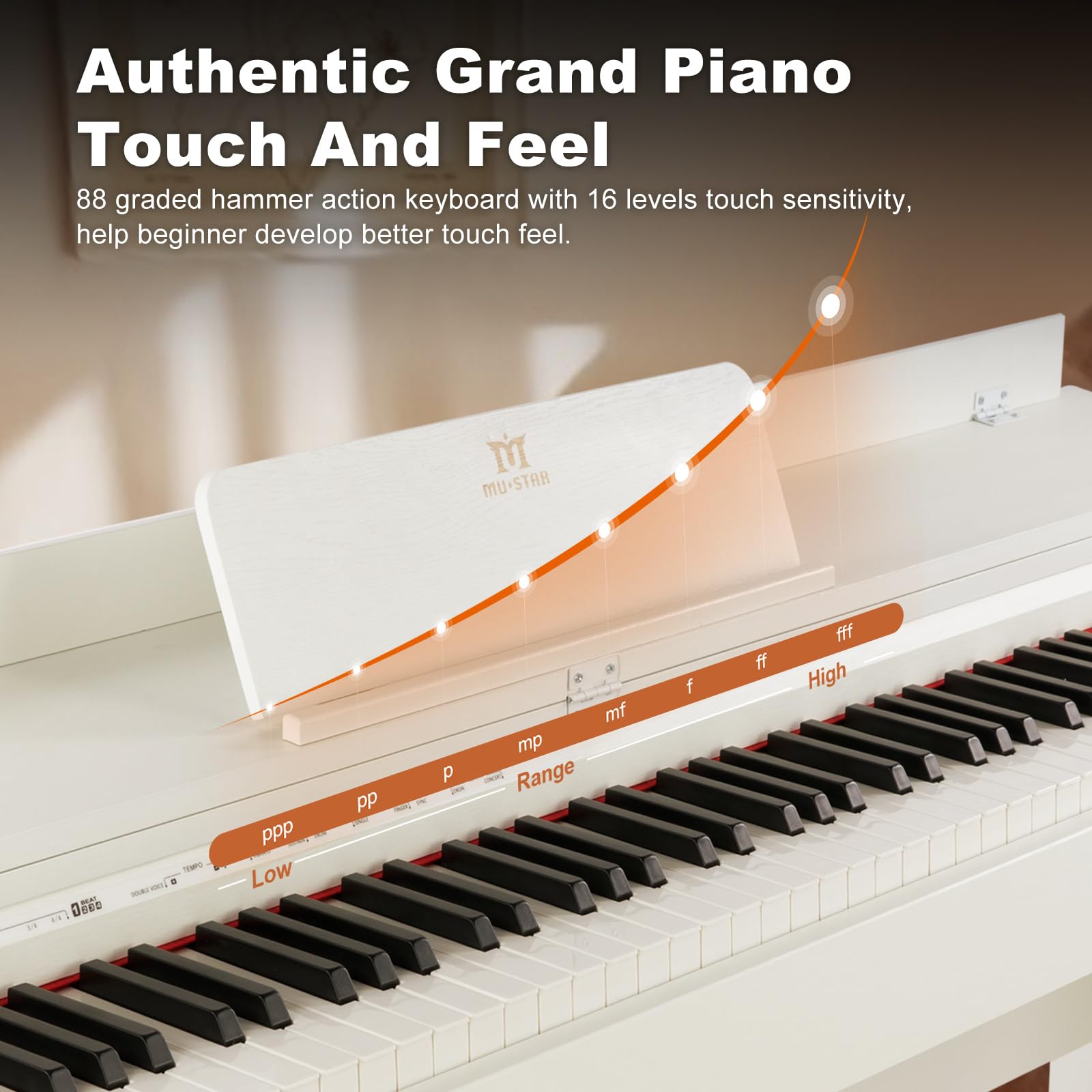 MUSTAR Digital Piano 88 Weighted Keys, Full Size 88 Key Piano Keyboard Semi Weighted, Home Electric Piano with Furniture Stand and Triple Pedal, Music Stand, USB MIDI, White
