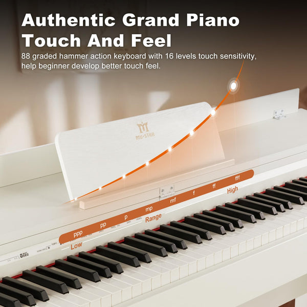 MUSTAR Digital Piano 88 Weighted Keys, Full Size 88 Key Piano Keyboard Semi Weighted, Home Electric Piano with Furniture Stand and Triple Pedal, Music Stand, USB MIDI, White
