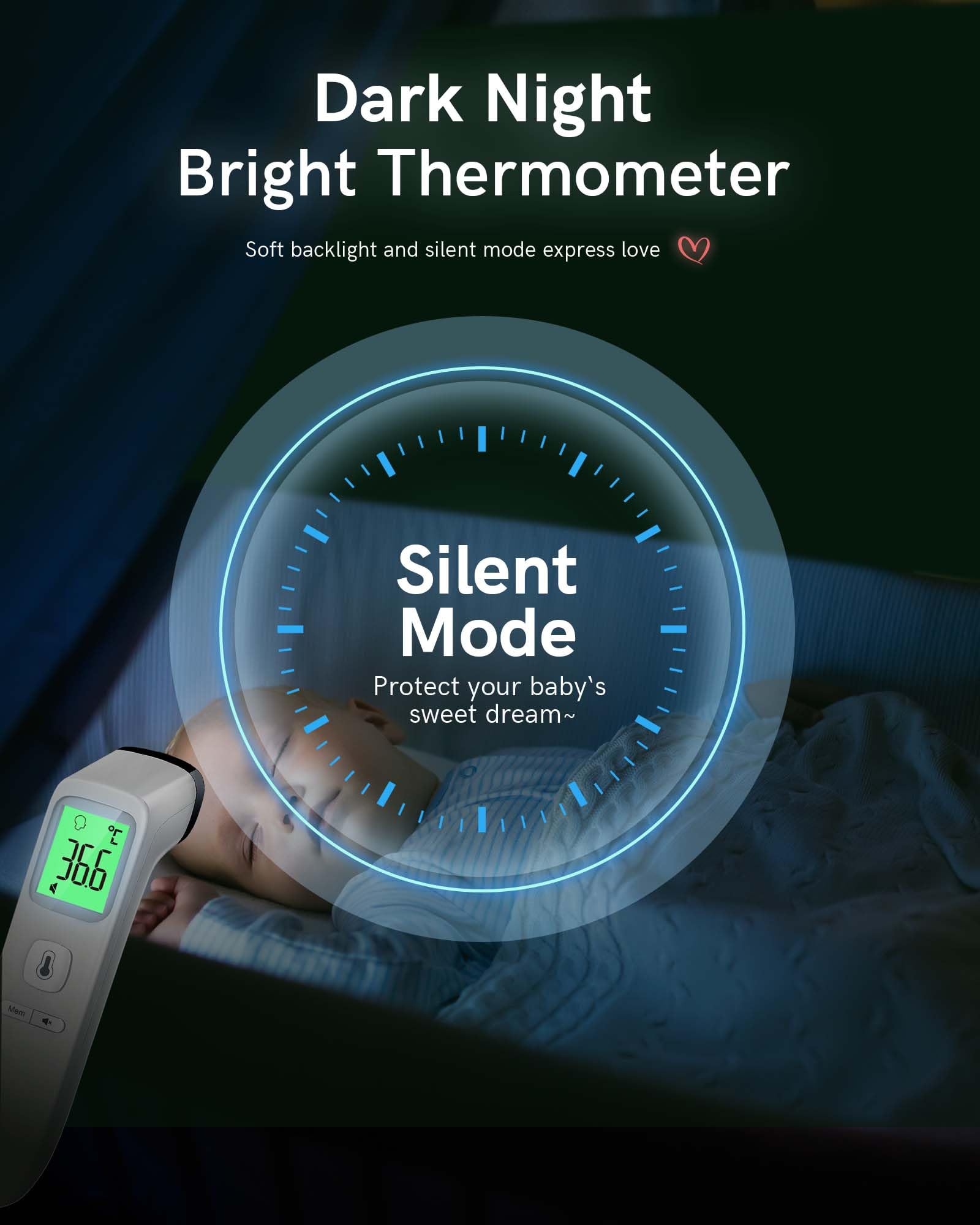 No-Touch Forehead Thermometer for Adults, Infrared Digital Thermometers for Kids, Touchless Baby Thermometer, Accurate Reading with LCD Display, Mute Mode, Memory Recall, Fever Alarm