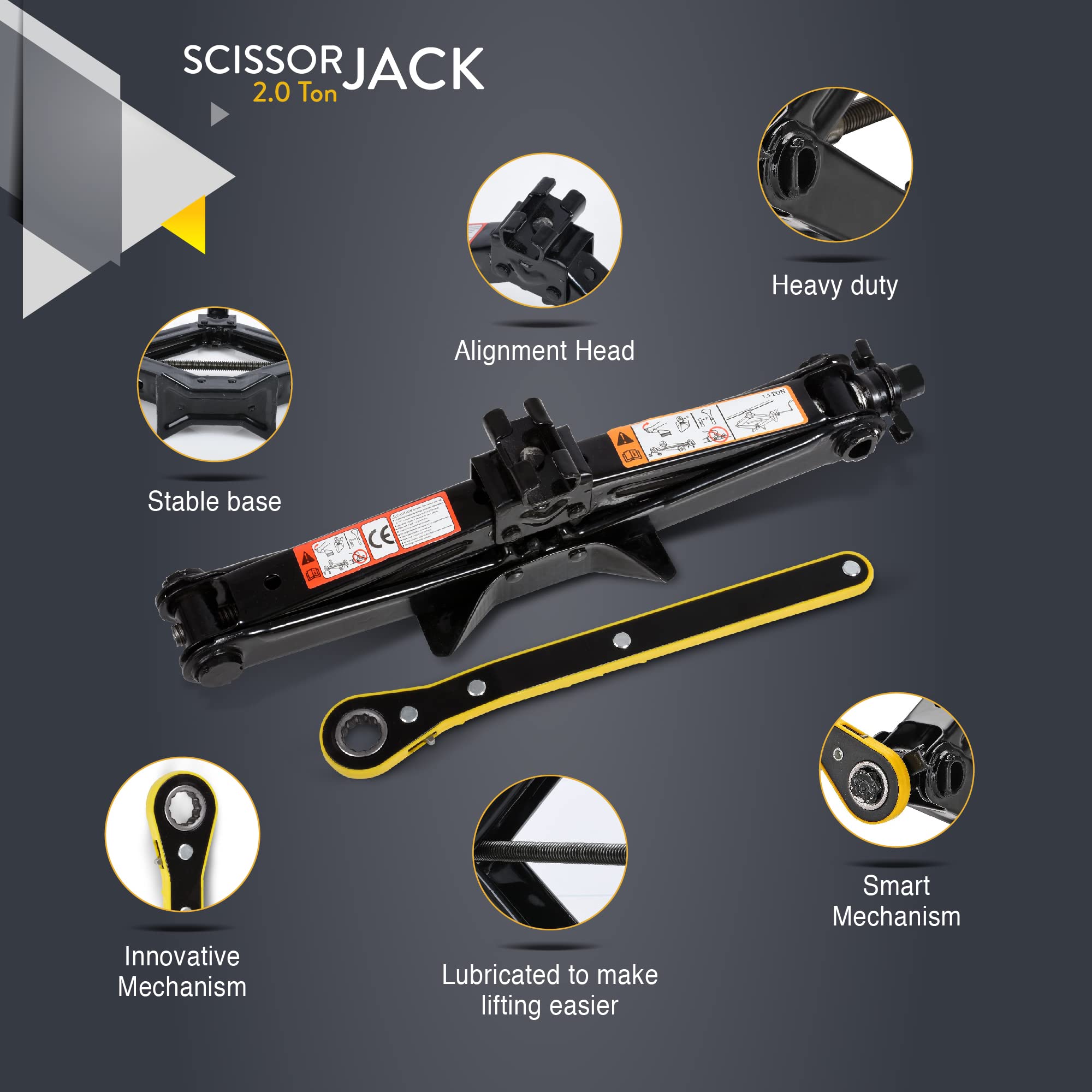 Car Jack Kit | Scissor Jack for Car 1.5 Ton (3,300 lbs) - Tire Jack Tool Kit | Portable, Ideal for SUV and Auto - Universal Emergency Kit with Lug Wrench | Heavy Duty Material