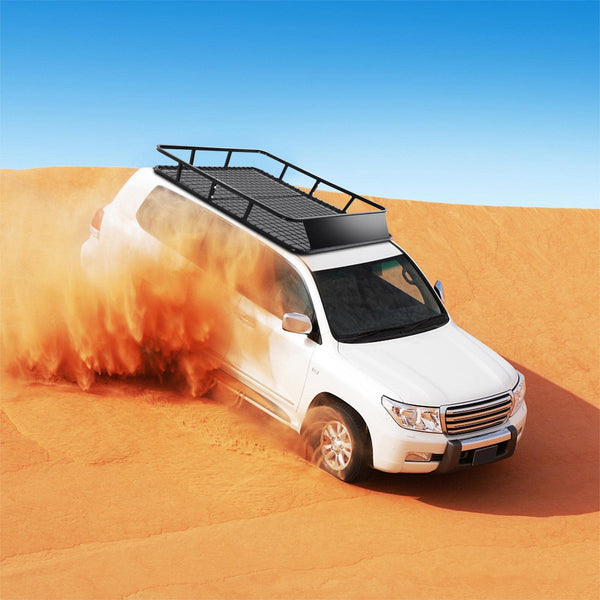 Roof Rack Basket Tray, Steel Luggage Cargo Carrier with Bars & Wind Fairing, Rooftop Luggage Holder for Car SUV Truck Jeep (116-162x99x15cm, 113kg Capacity)