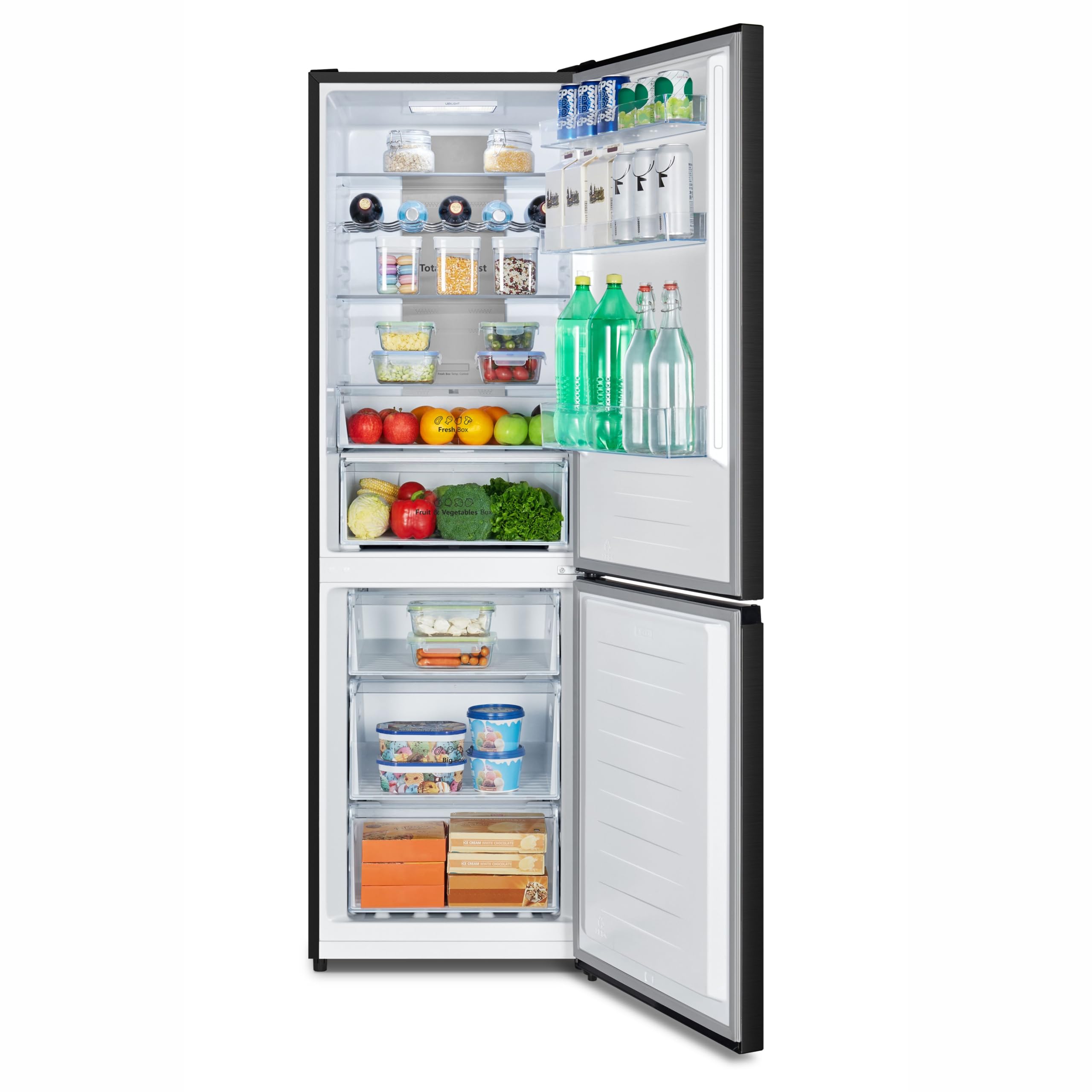 Teknix FFH1825WB 55cm Freestanding 50/50 Fridge Freezer - 256 Litre Capacity - Total No Frost - Non-plumbed Water Dispenser - Black, H182.5 x W55 x D56.2 (cm)