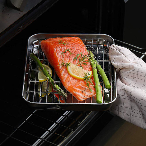 HaWare Baking Tray with Rack Set (4 Sheets + 4 Racks), 100% Stainless Steel Rimmed Cookie Sheet Pans, Toaster Oven Tray with Cooling Rack, Non Toxic &