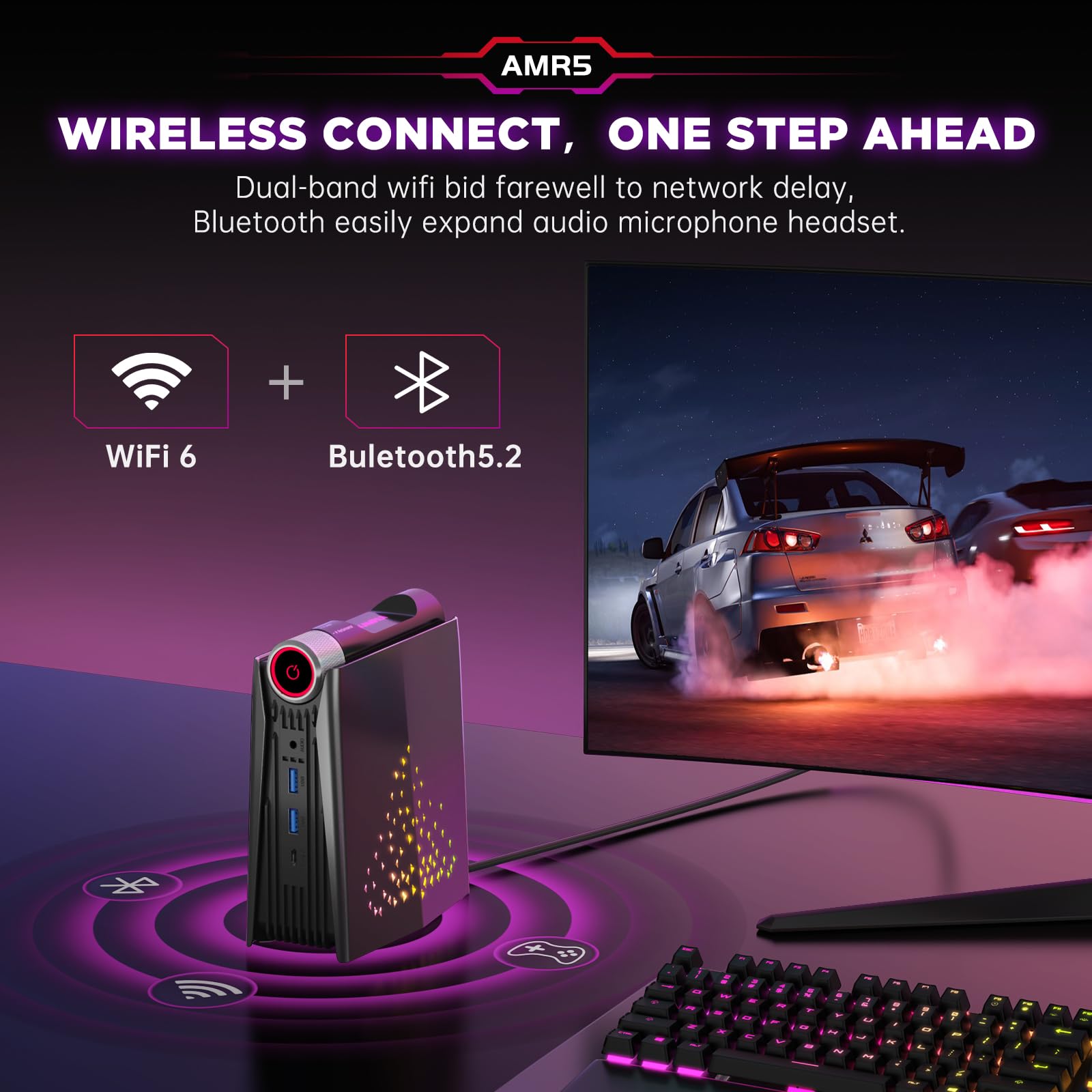 Mini Gaming PC AMD Ryzen 7 Pro 5875U(up to 4.50Ghz), 32GB DDR4(Dual Channel) 512GB NVMe SSD Mini Computers, 4K-Triple-Screen/WiFi6/BT5.2/RGB Lights/3 Modes Mini Desktop Pc for Gamer