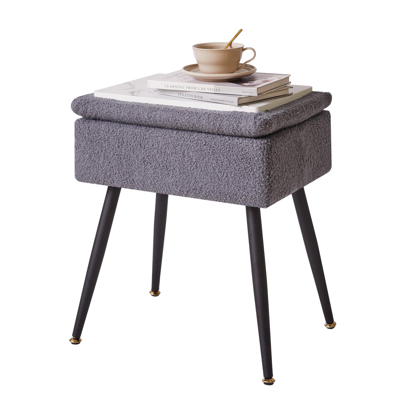 Aibiju Stool Chair for Dressing Table, Faux Teddy Fur Vanity Stool with Storage, Bedroom Ottoman Stool with Metal Legs for Home Living Room, Bedroom,