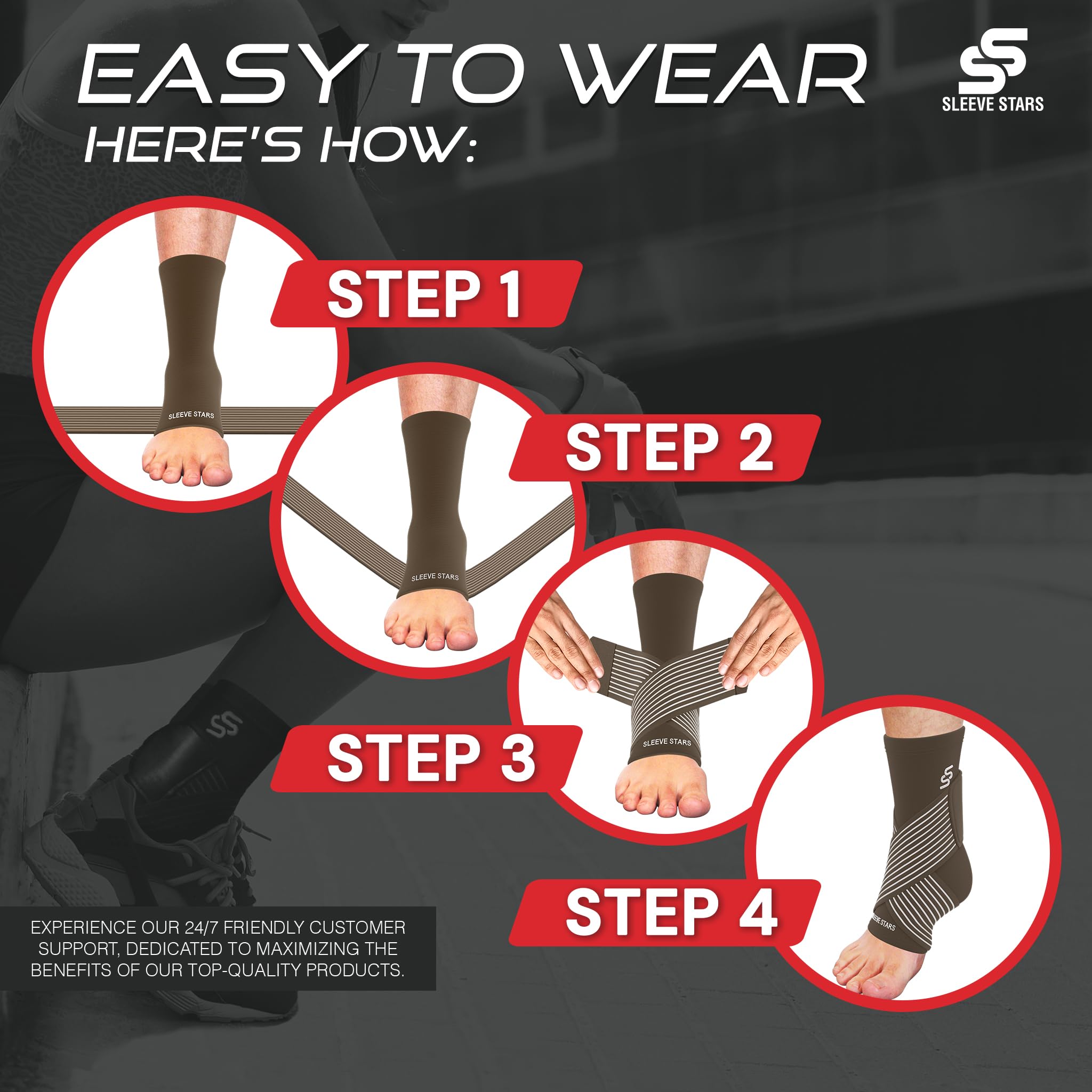 Sleeve Stars Ankle Brace for Sprained Ankle, Plantar Fasciitis Relief Ankle Support for Women & Men, Ankle Compression Sleeve w/Strap, Achilles Tendonitis Brace, Foot Brace Wrap (Single/Hot Pink)