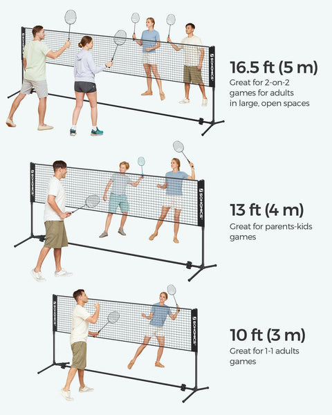 SONGMICS 3 m Badminton Net, Volleyball Net, Adjustable Poles Height, Portable Set for Tennis