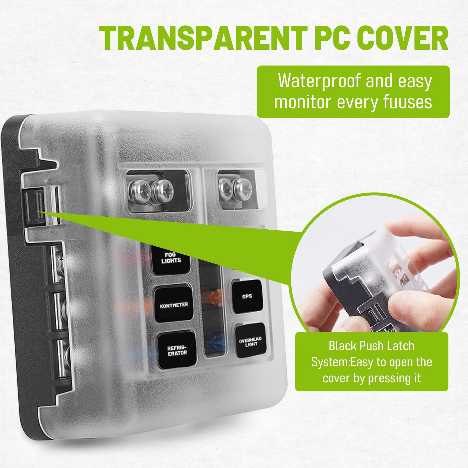 Chelhead 6 Way Boat Fuse Block with LED Indicator 6 Circuit Blade Fuse Blocks 12 Volt Automotive Waterproof with Negative Bus Suitable for 12V/24V Car RV Trailer Truck