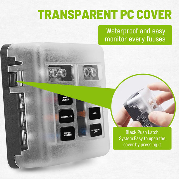 Chelhead 6 Way Boat Fuse Block with LED Indicator 6 Circuit Blade Fuse Blocks 12 Volt Automotive Waterproof with Negative Bus Suitable for 12V/24V Car RV Trailer Truck
