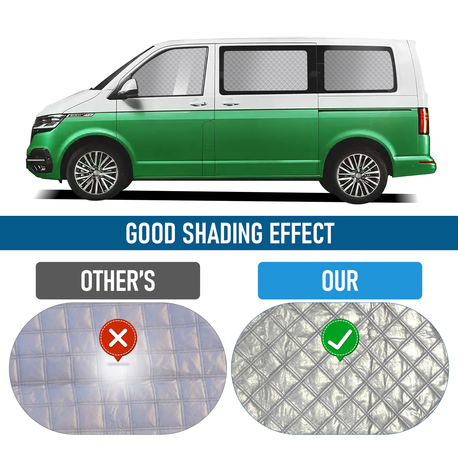 MaxAwe 8Pcs Internal Thermal Blind Set Fits for VW T5/T6 LWB, Luxury Sunshade Wrap Cover Kit, Window Front Screen Cover, Summer Uv Sun Blind & Winter Insulation Cover for VW Campervans & Motorhome