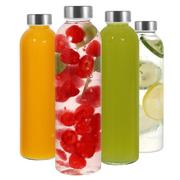 LIMILI Glass Bottles With Stainless Steel Lids, 300/350/750/1000ML Water Bottles, Leak Proof Reusable Drinking Bottles for Hot Cold Drinks, Work, Gym, Home